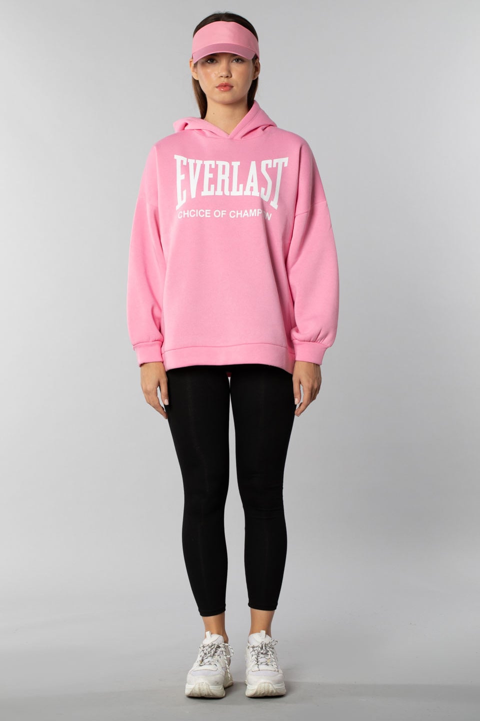 Everlast yazı baskılı kapüşonlu sweatshirt-4372 Pembe