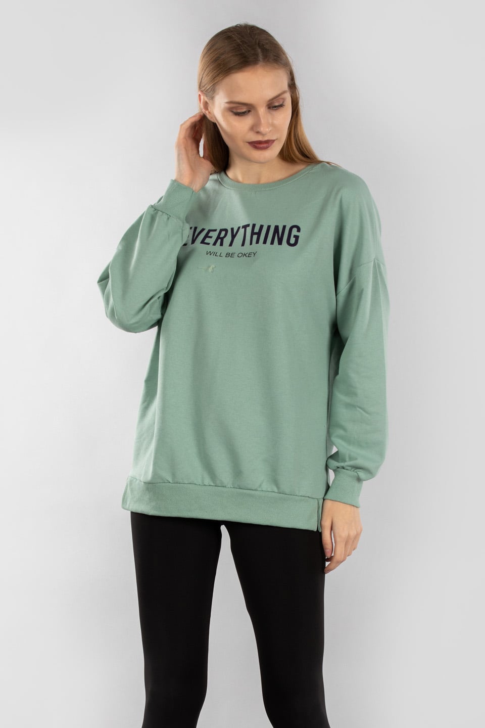 Everythıng baskılı sweatshırt-9686 Mint