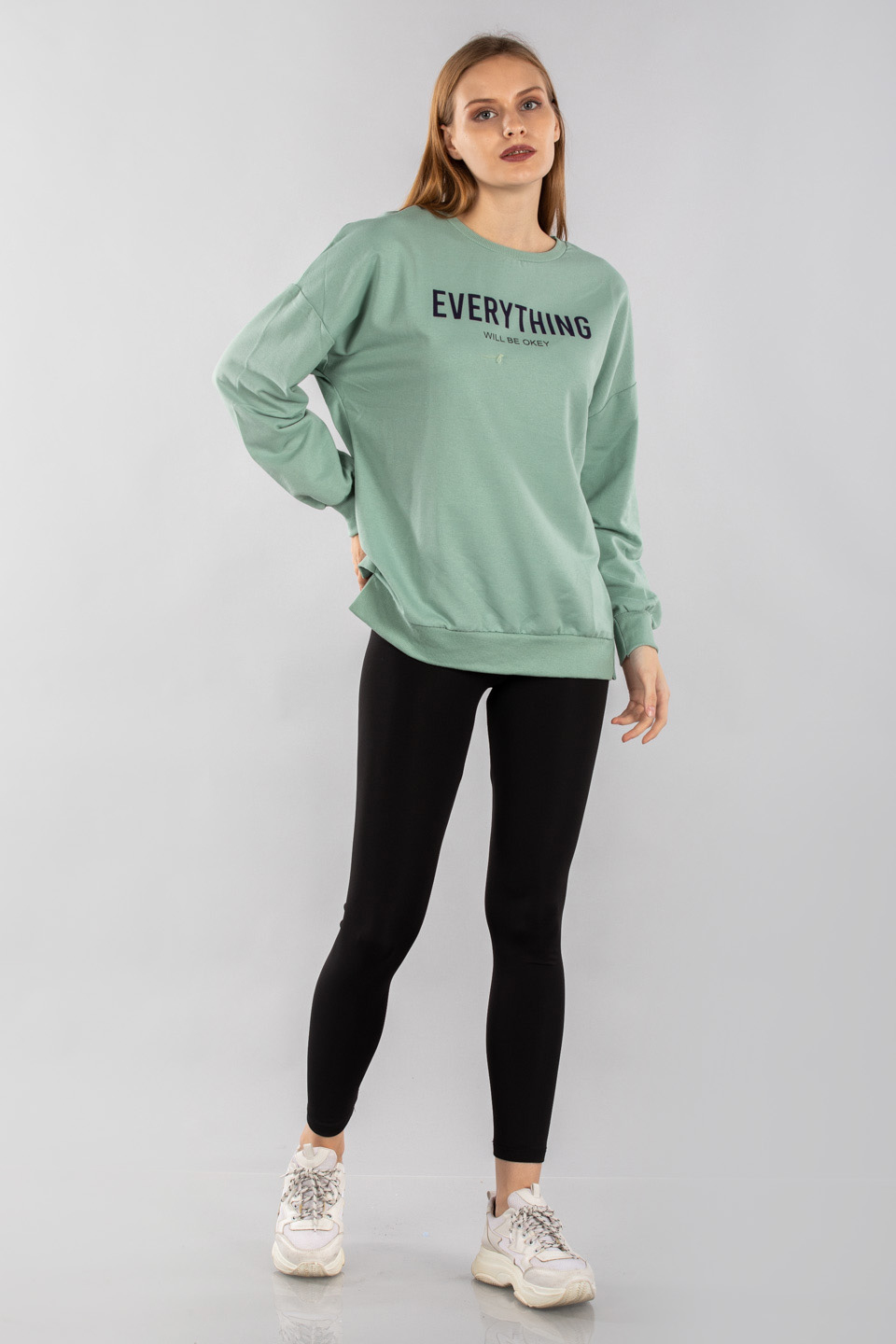 Everythıng baskılı sweatshırt-9686 Mint