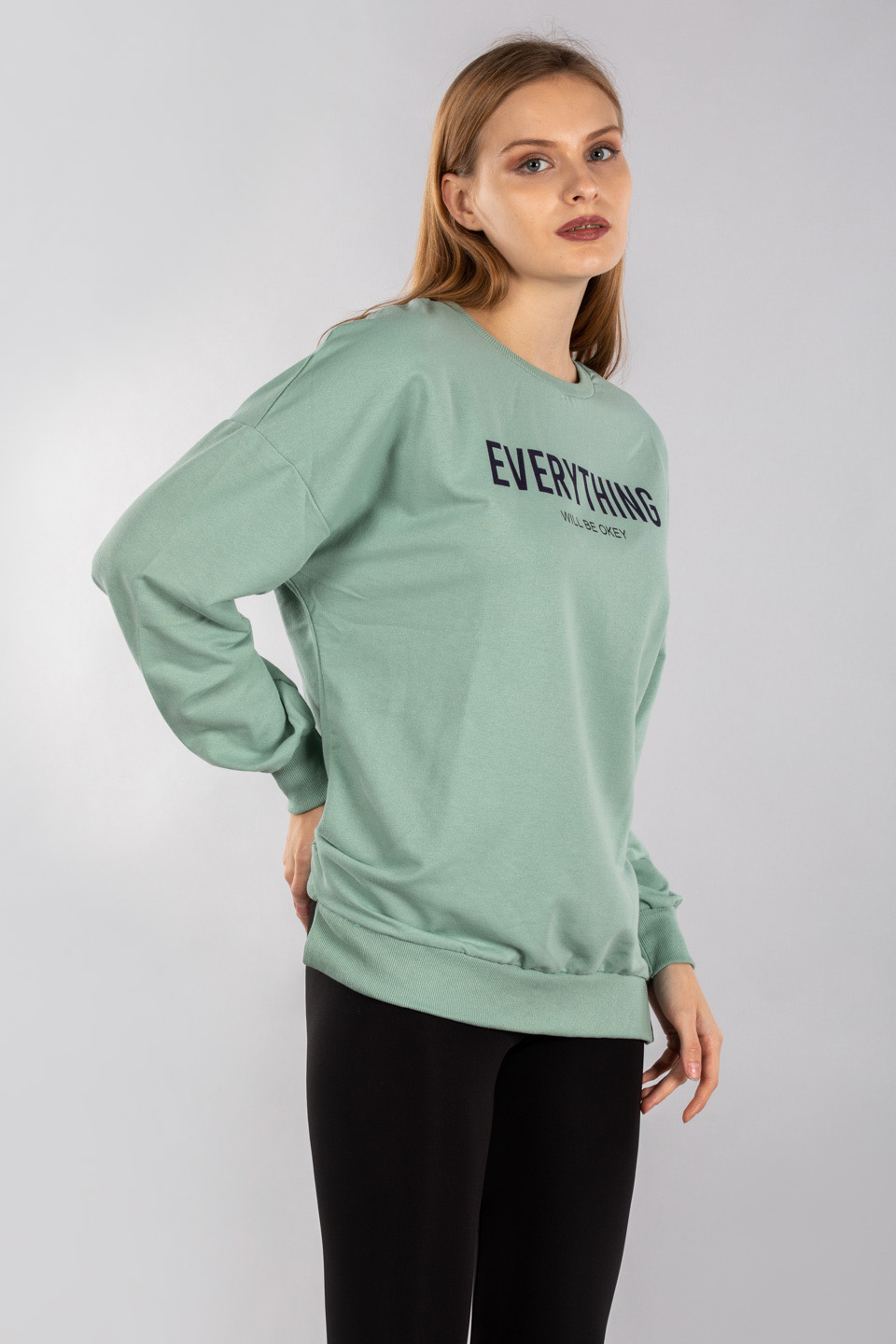 Everythıng baskılı sweatshırt-9686 Mint