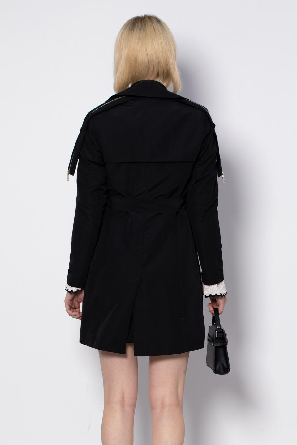 Fermuar detaylı midi trench-1648 Siyah