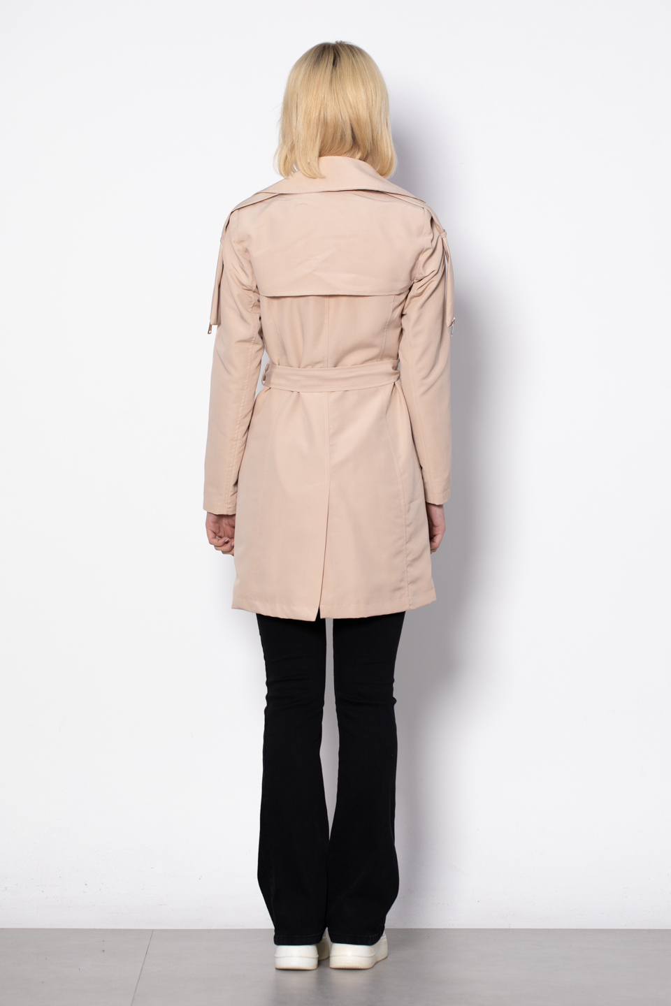 Fermuar detaylı midi trench-1648 Taş