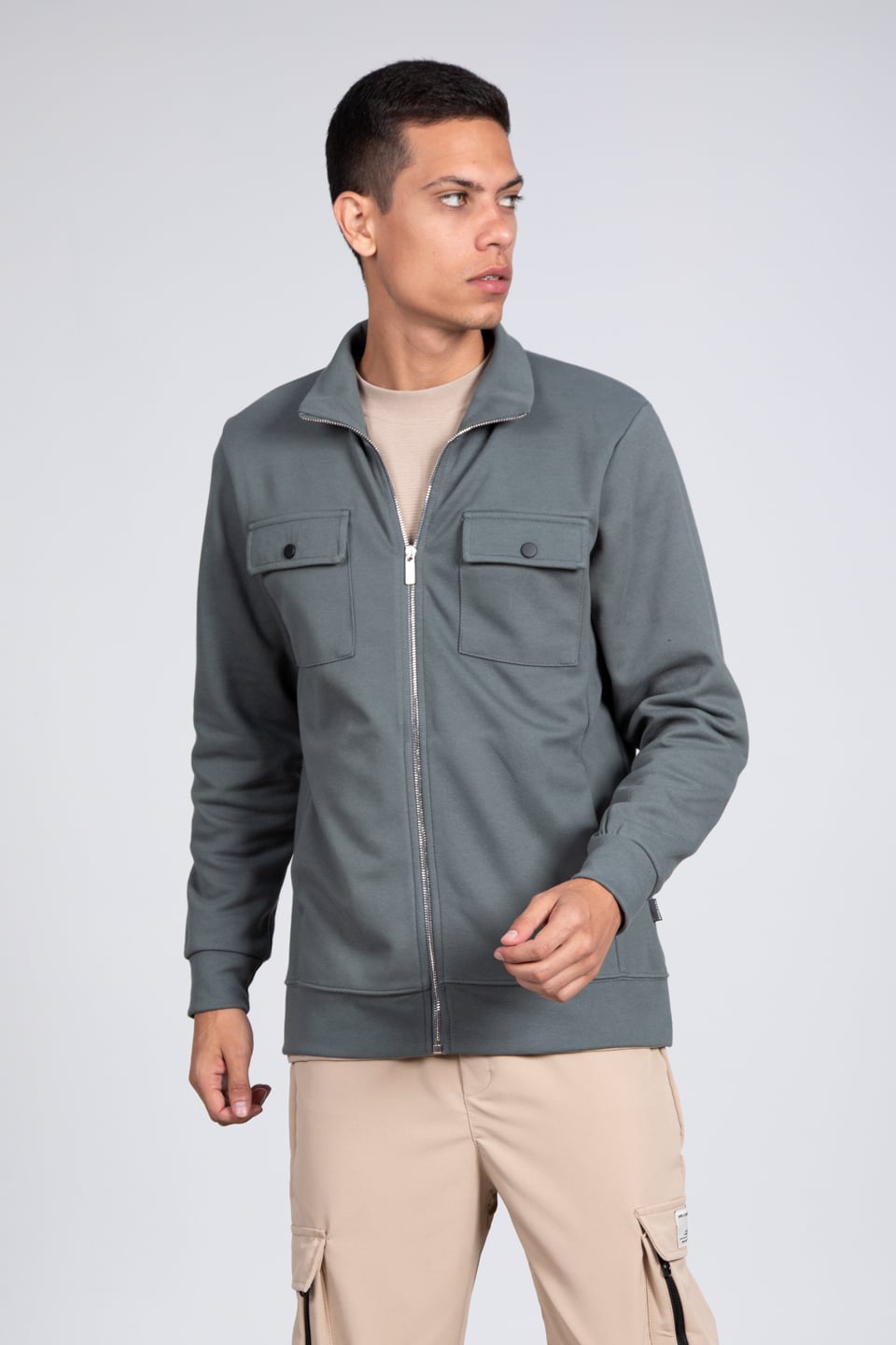 Fermuarlı cepli spor ceket-9058 Cam Yeşil