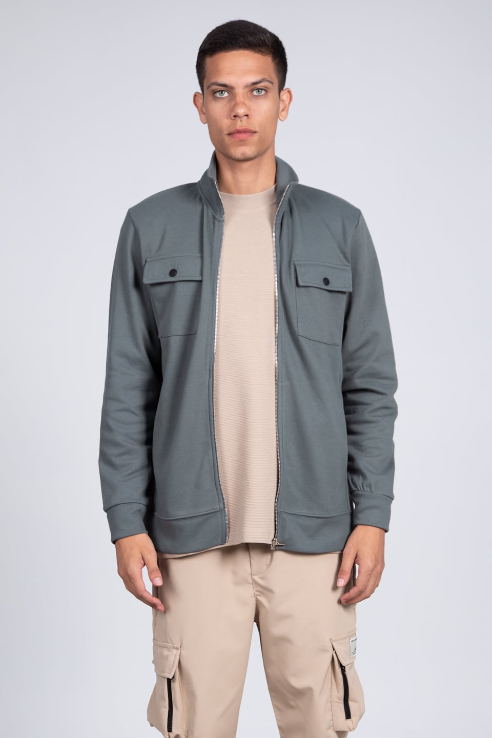 Fermuarlı cepli spor ceket-9058 Cam Yeşil