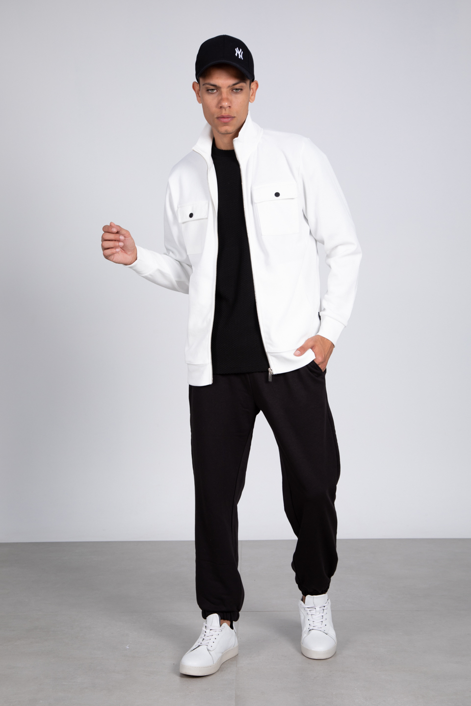 Fermuarlı cepli spor ceket-9058 Ekru