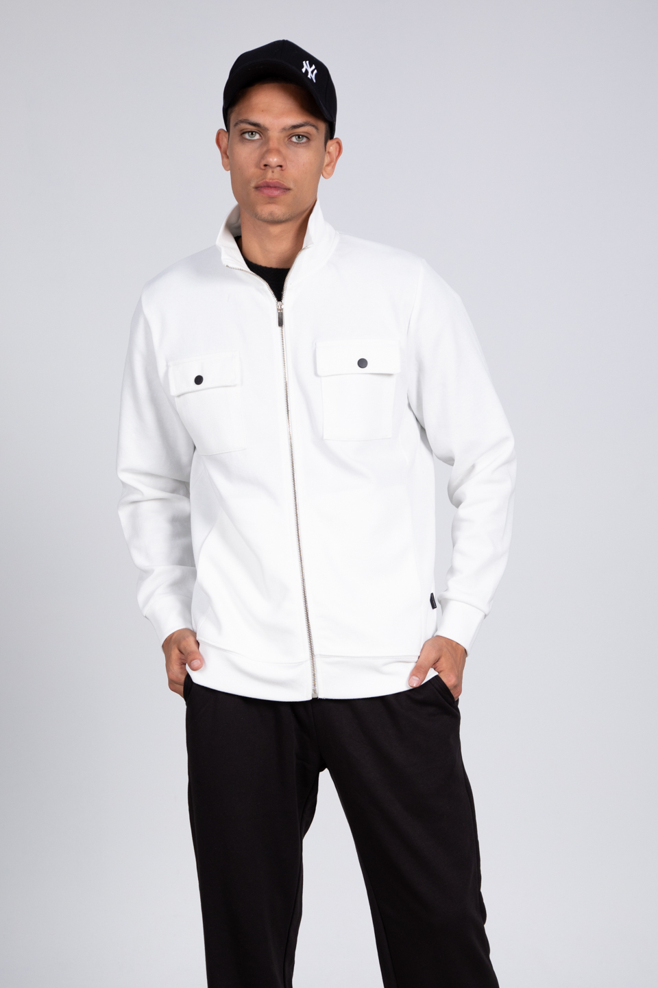 Fermuarlı cepli spor ceket-9058 Ekru