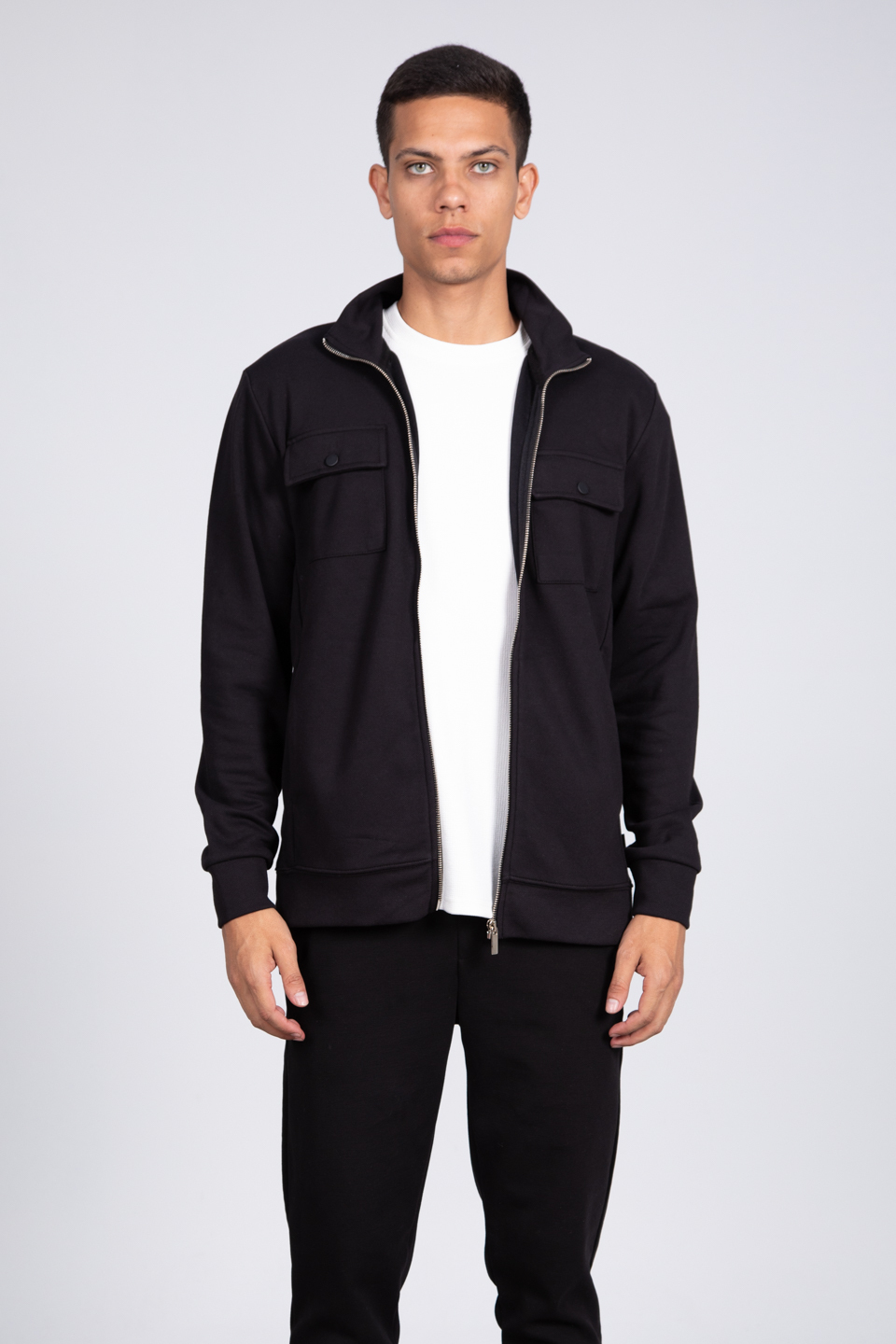 Fermuarlı cepli spor ceket-9058 Siyah