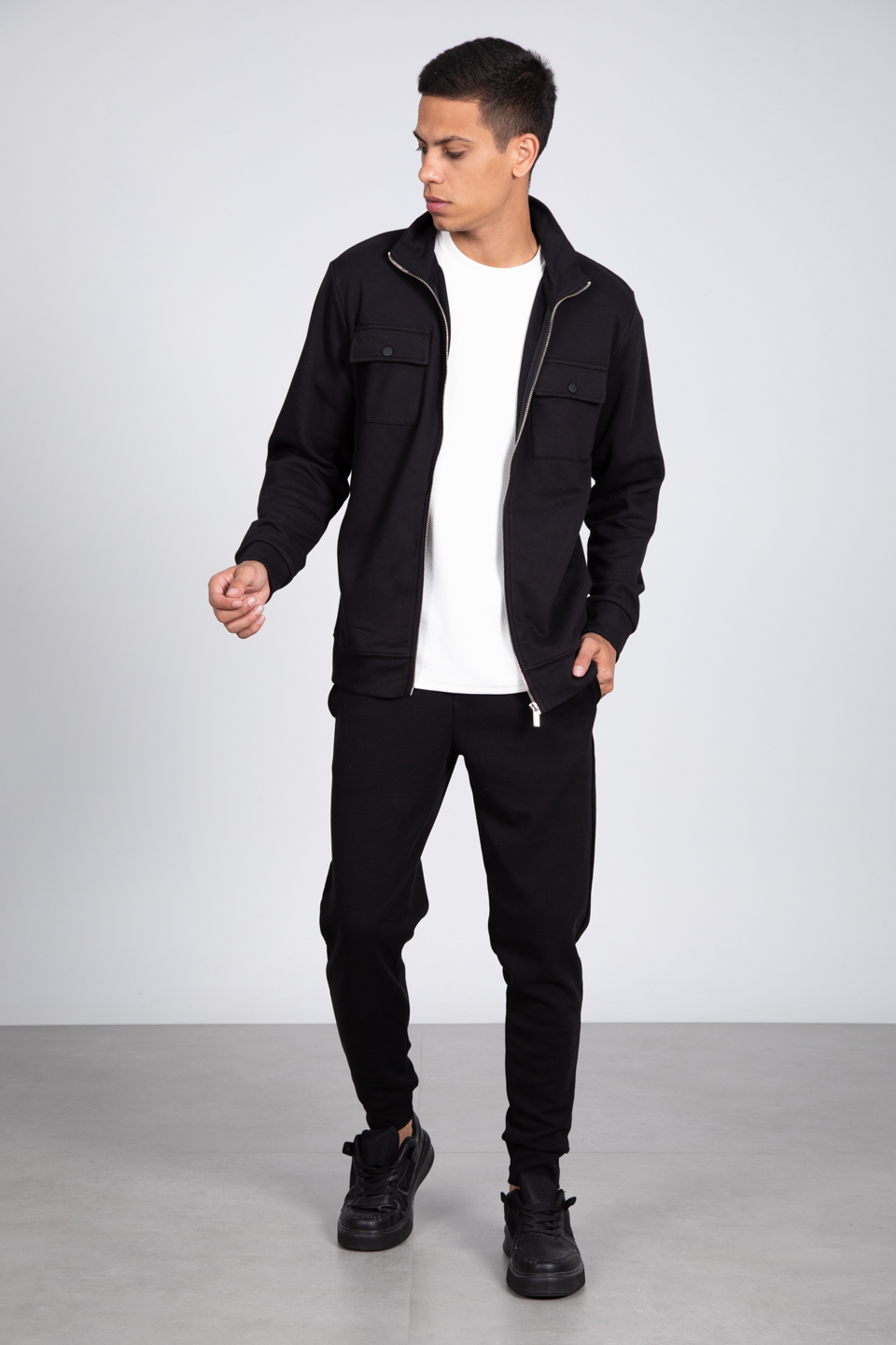 Fermuarlı cepli spor ceket-9058 Siyah