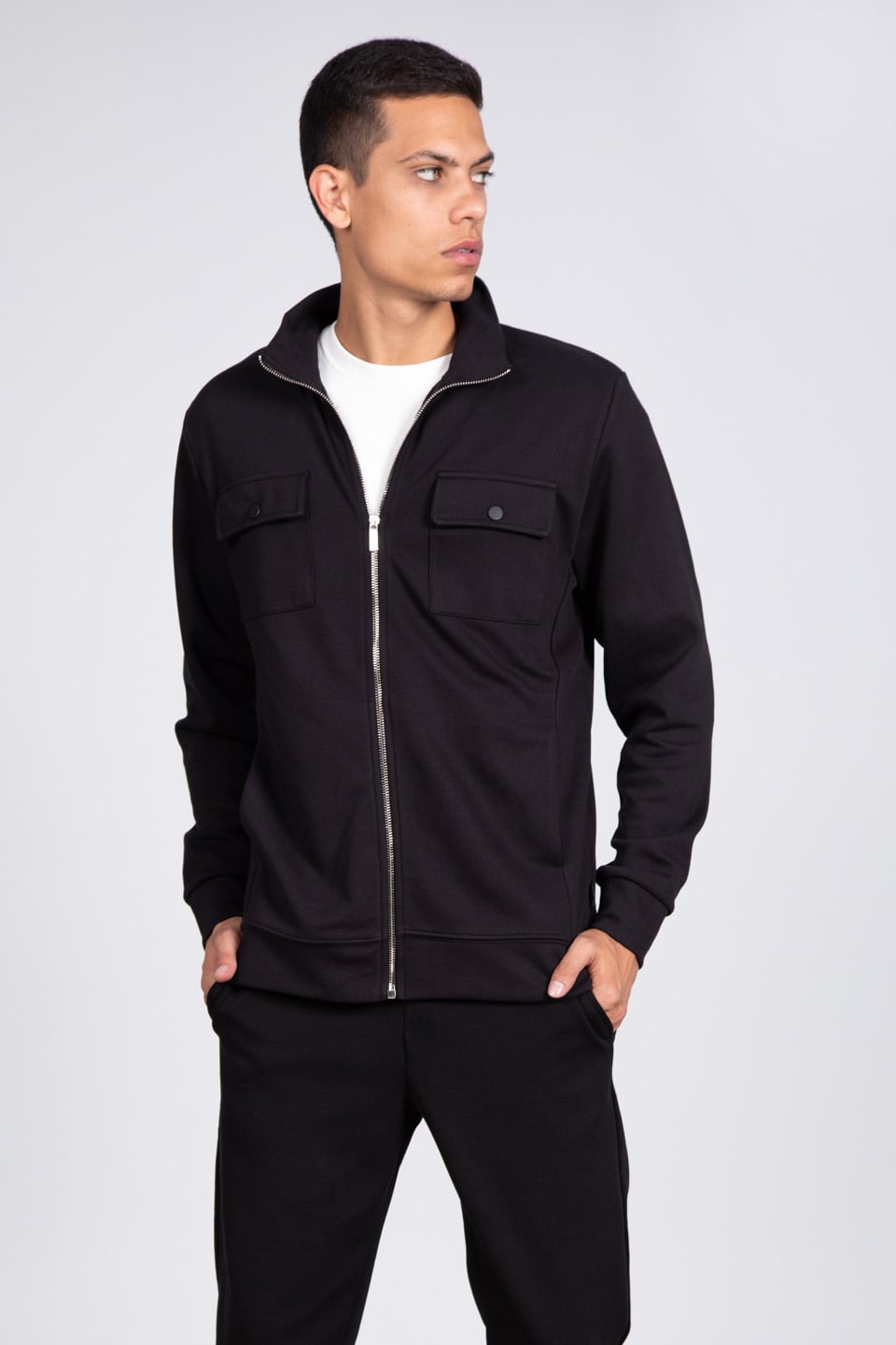 Fermuarlı cepli spor ceket-9058 Siyah