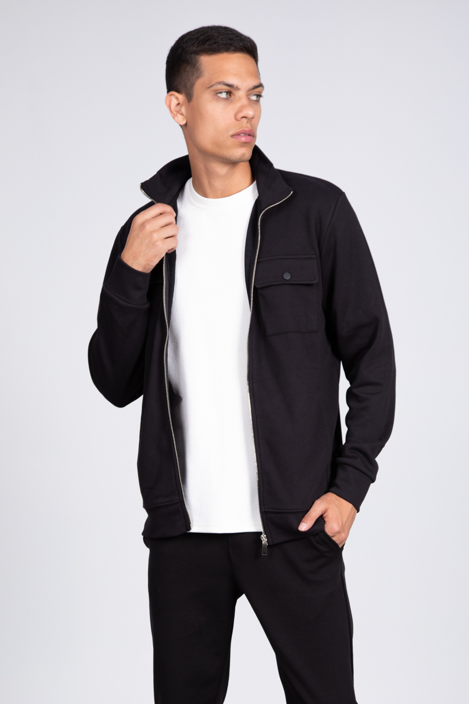Fermuarlı cepli spor ceket-9058 Siyah
