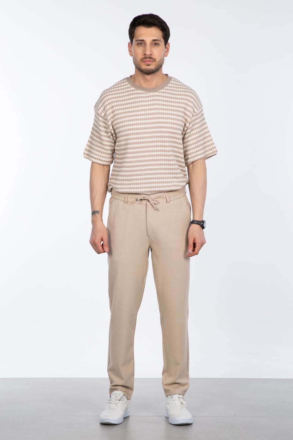 Fermuarlı jogger pantolon-7005 Bej