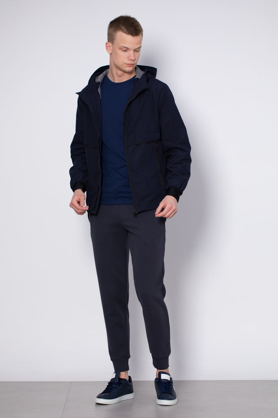 Fermuarlı kapüşonlu mont-SEBASTIAN Lacivert