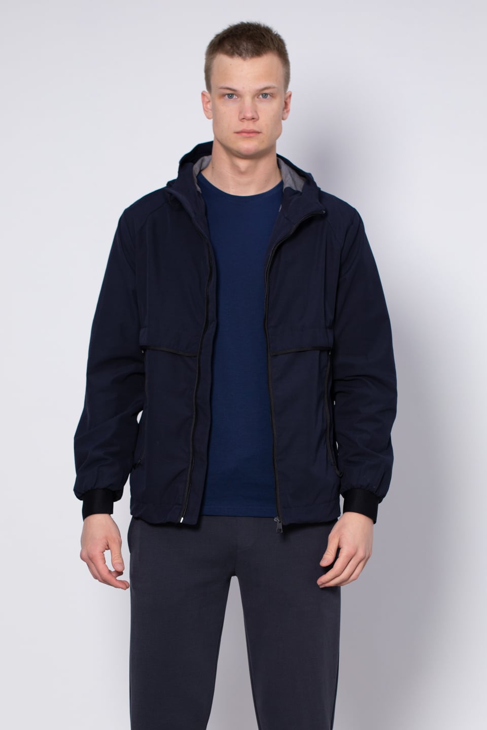 Fermuarlı kapüşonlu mont-SEBASTIAN Lacivert