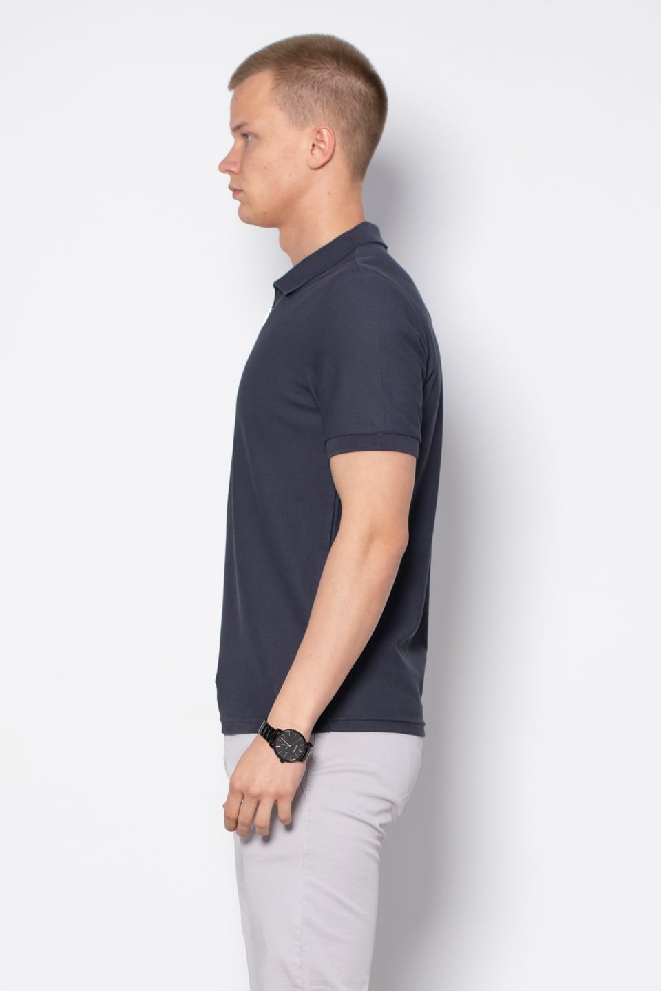 Fermuarlı polo yaka t-shirt-2434 Antrasit