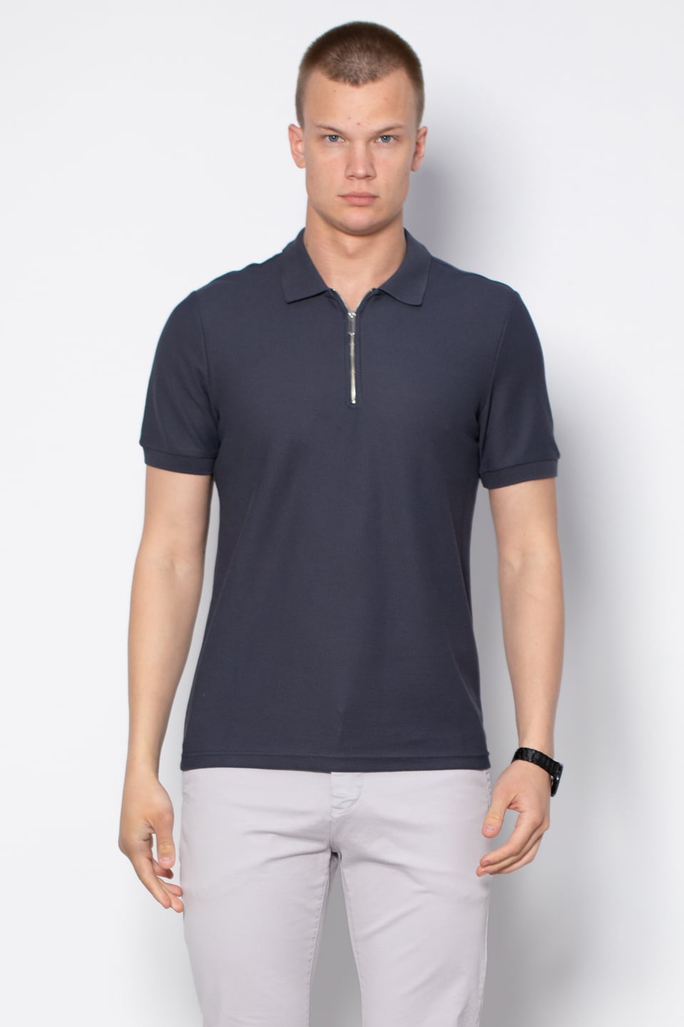 Fermuarlı polo yaka t-shirt-2434 Antrasit