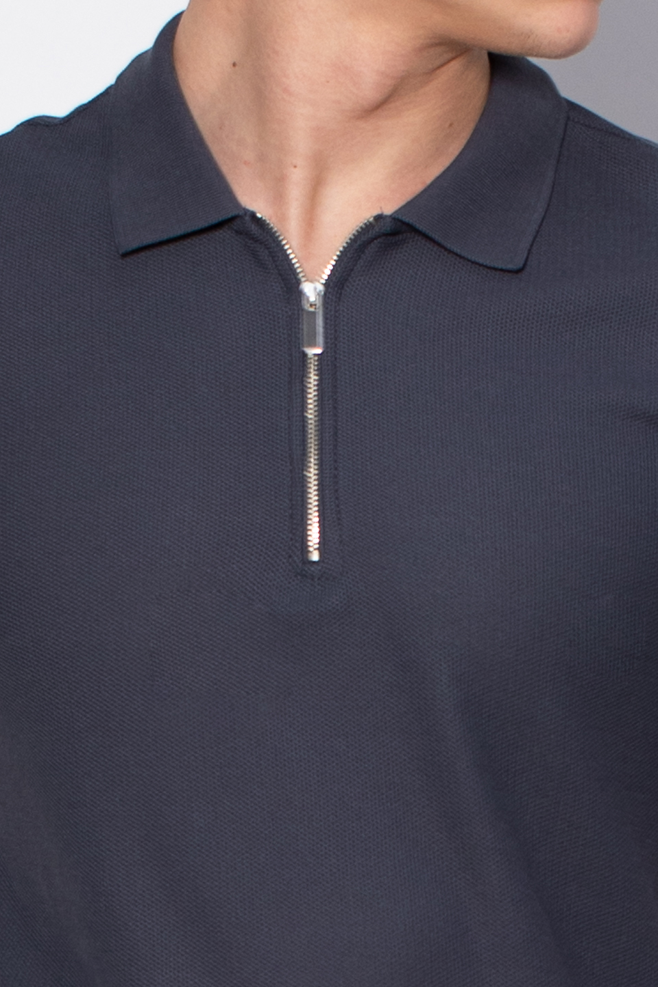 Fermuarlı polo yaka t-shirt-2434 Antrasit