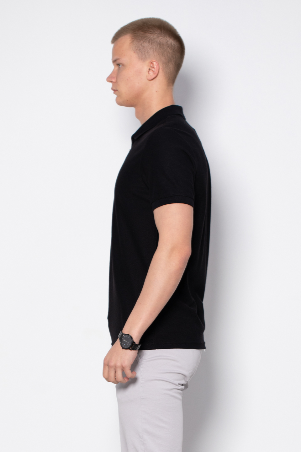 Fermuarlı polo yaka t-shirt-2434 Siyah