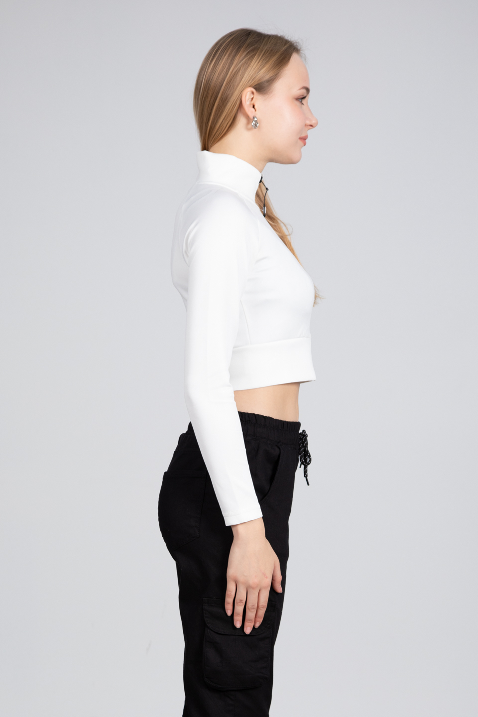 Fermuarlı scuba crop hırka-2038 Beyaz