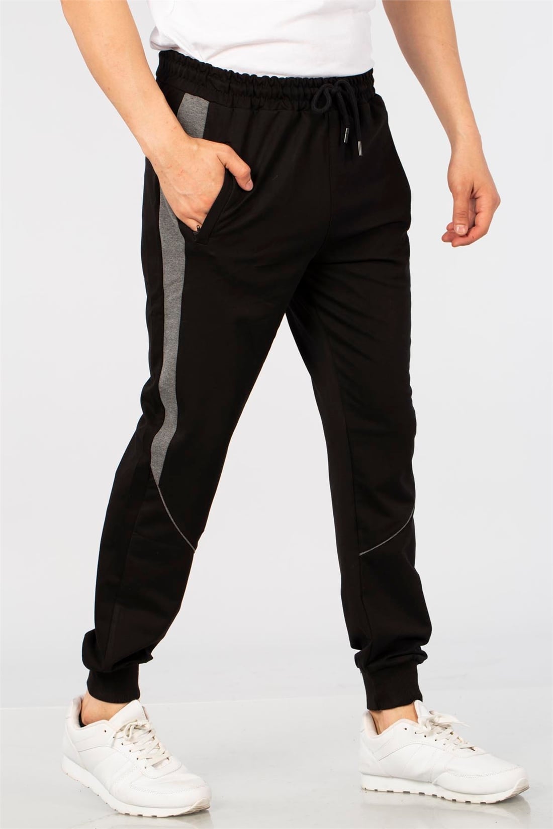 File Detaylı Eşofman Altı-Siyah