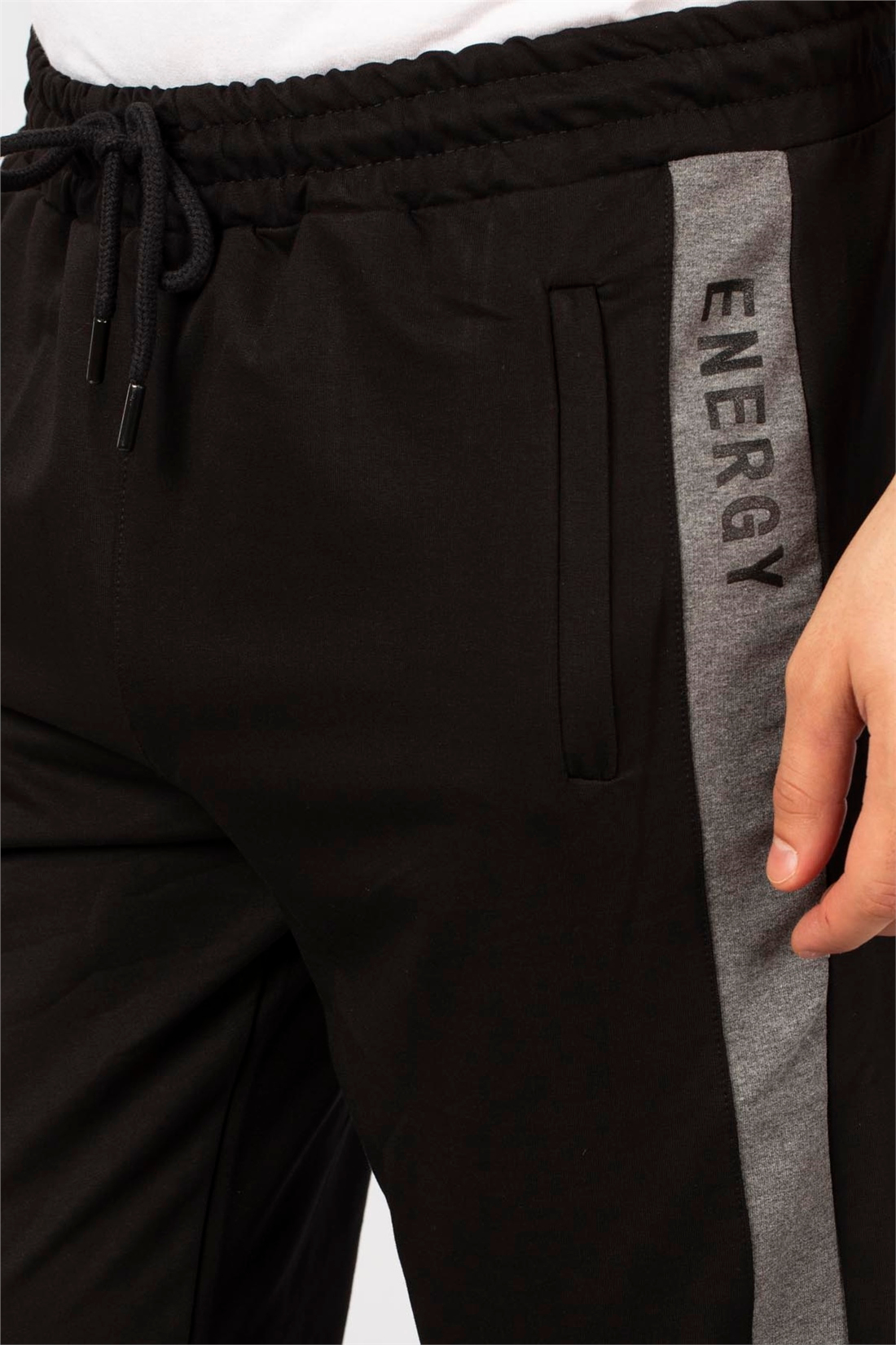 File Detaylı Eşofman Altı-Siyah