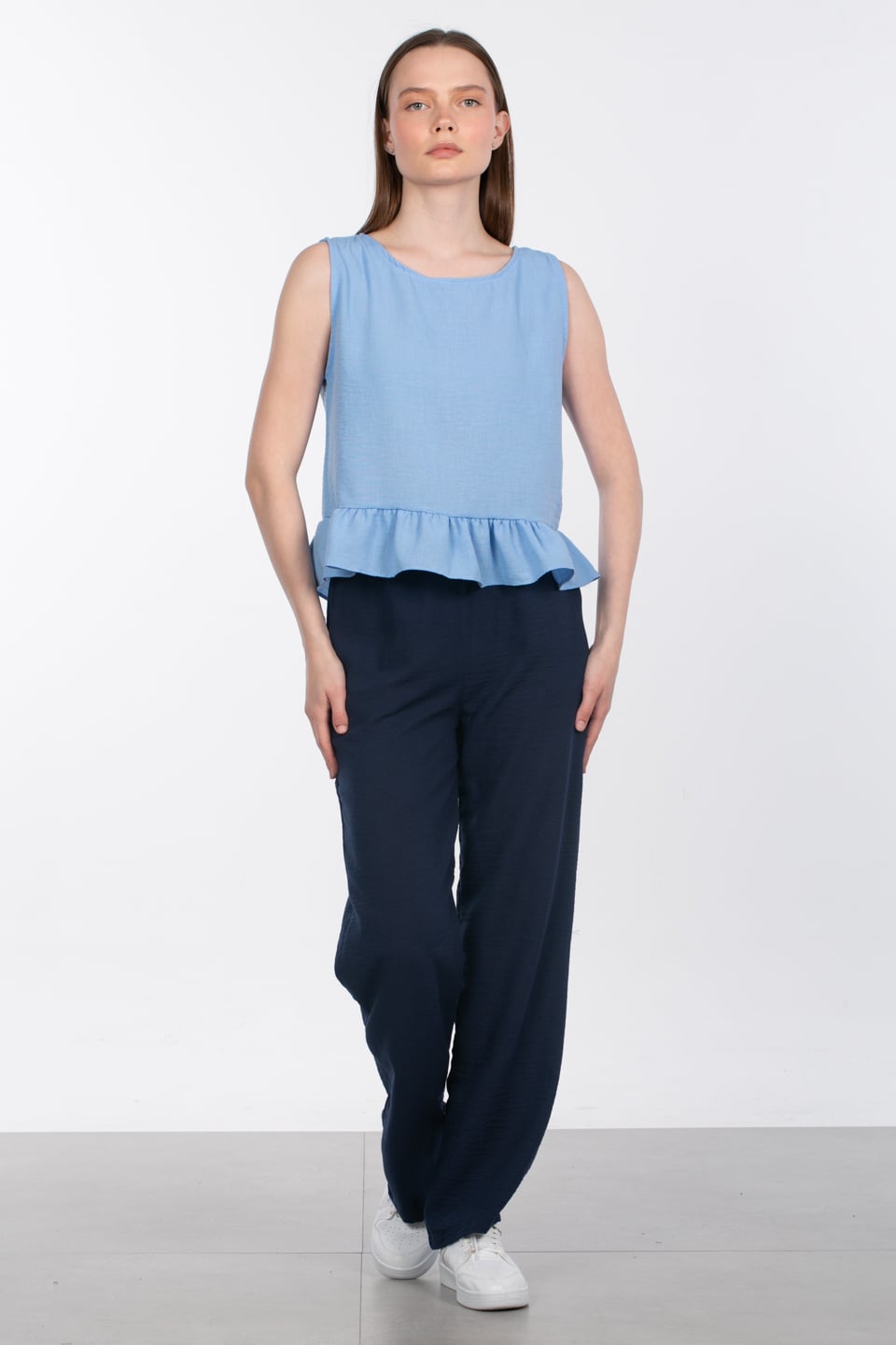 Fırfırlı bluz-6995 Cam Mavi