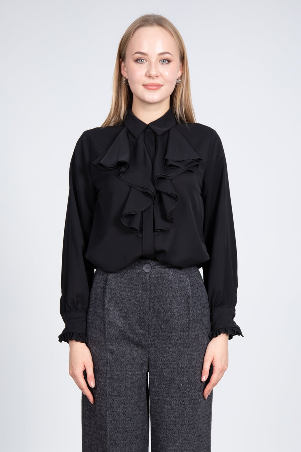 Fırfırlı Gömlek - Siyah