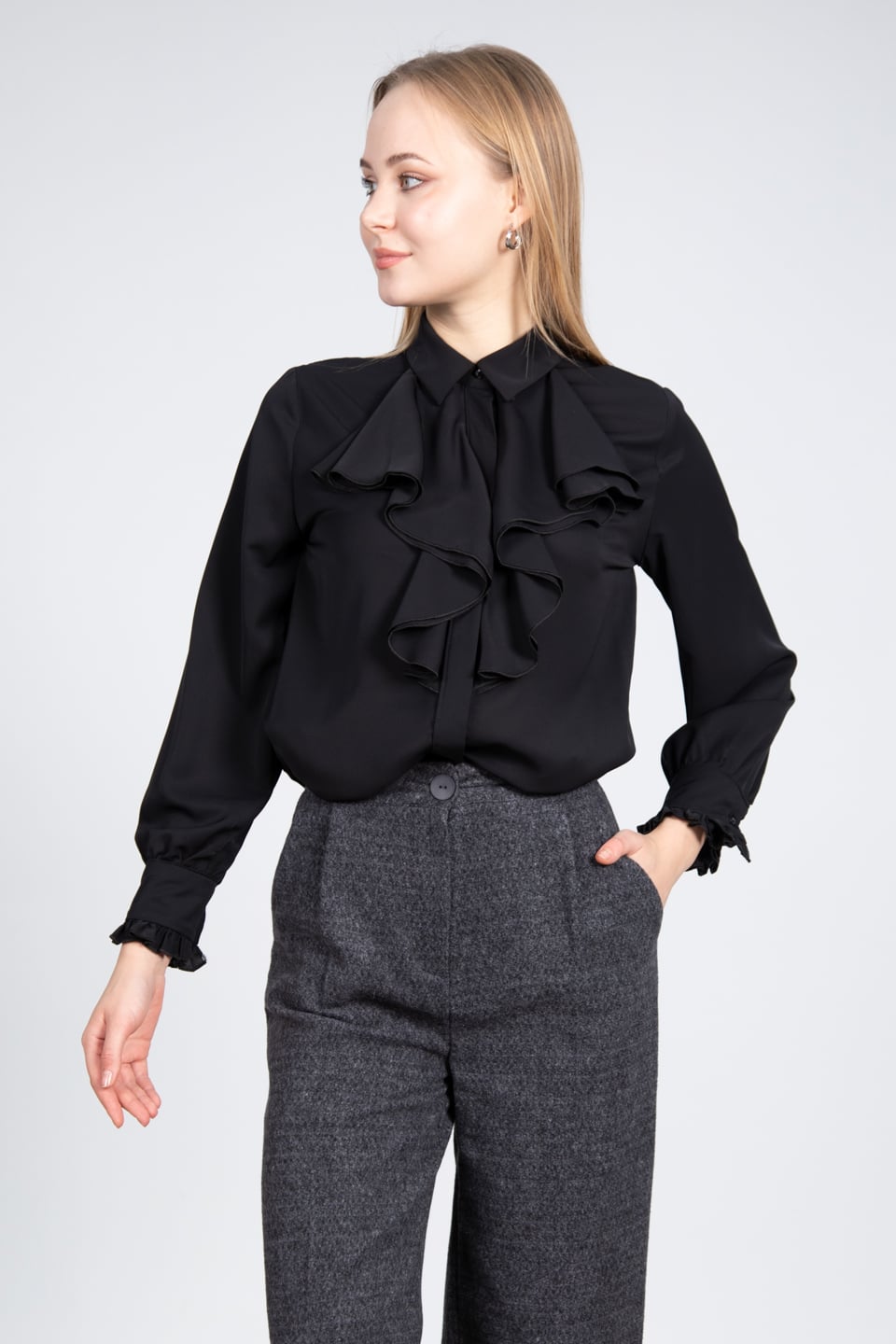 Fırfırlı Gömlek - Siyah
