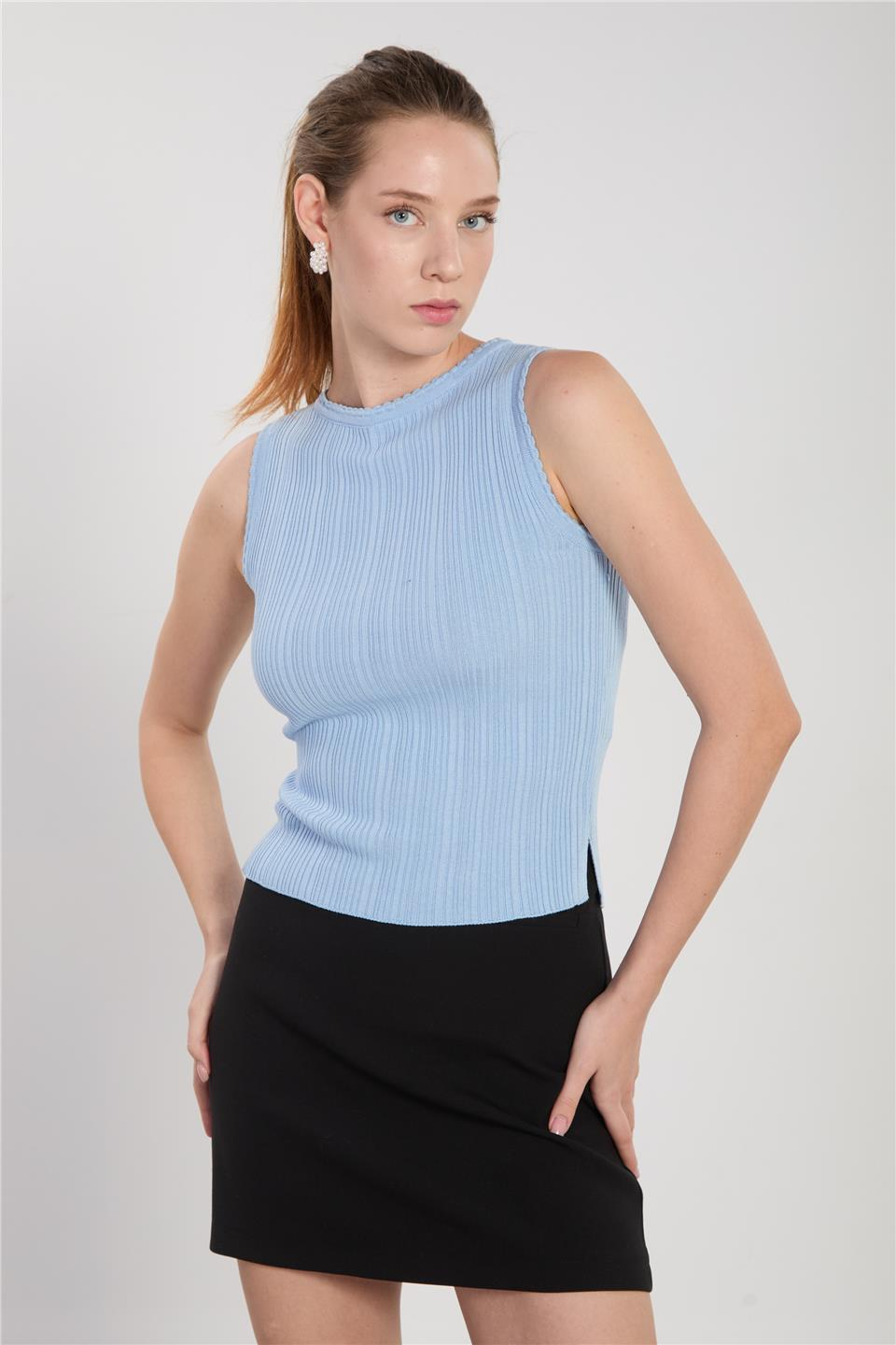 Fitilli sıfır kol triko body-6628 Bebe Mavi