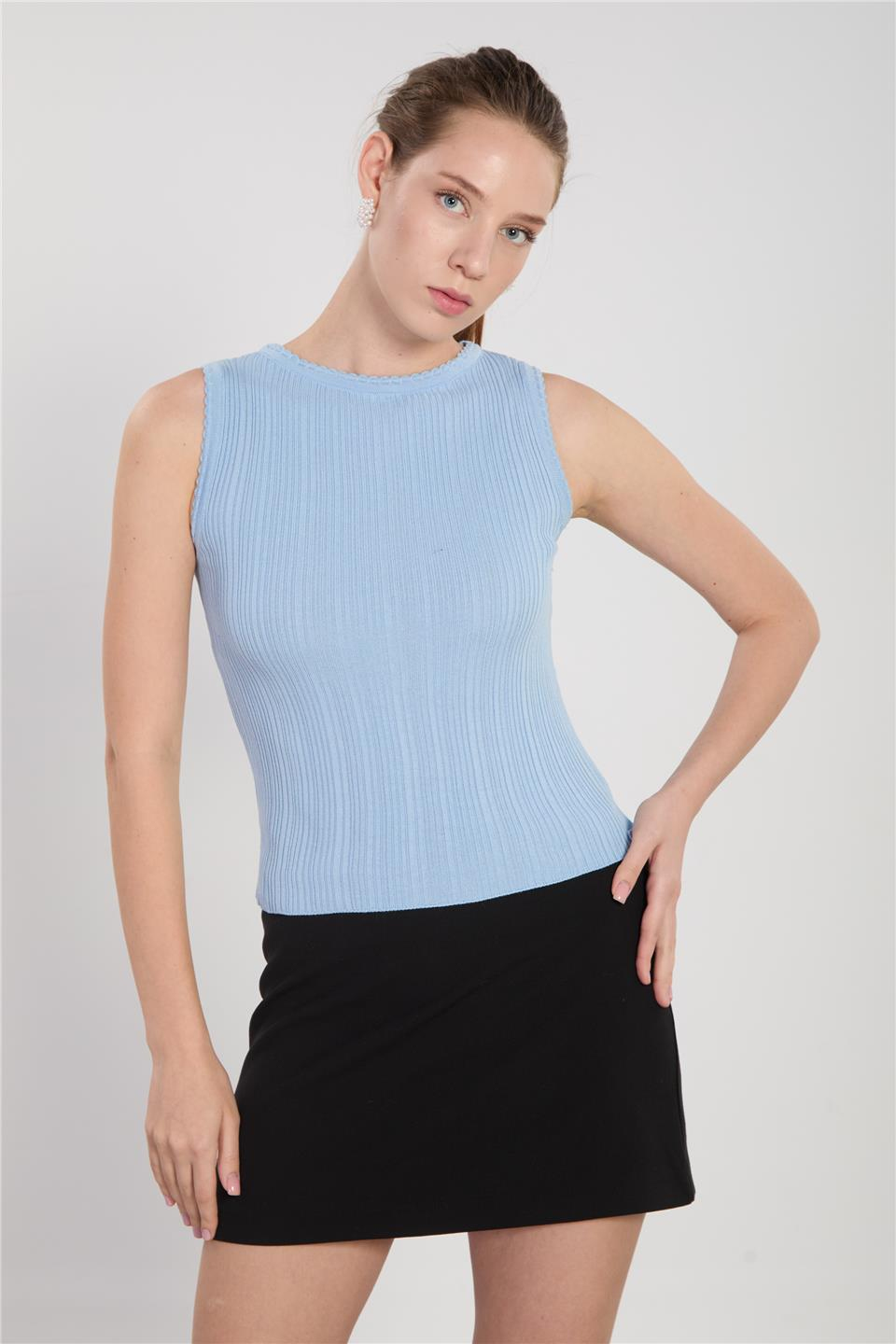Fitilli sıfır kol triko body-6628 Bebe Mavi