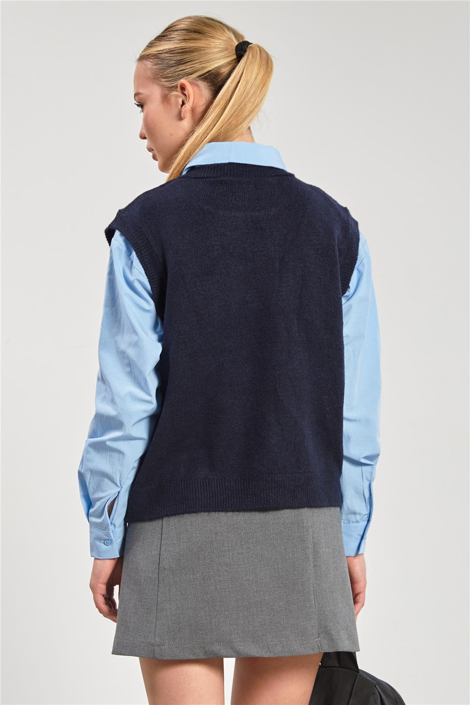 Fiyonklu triko süveter-6581 Lacivert