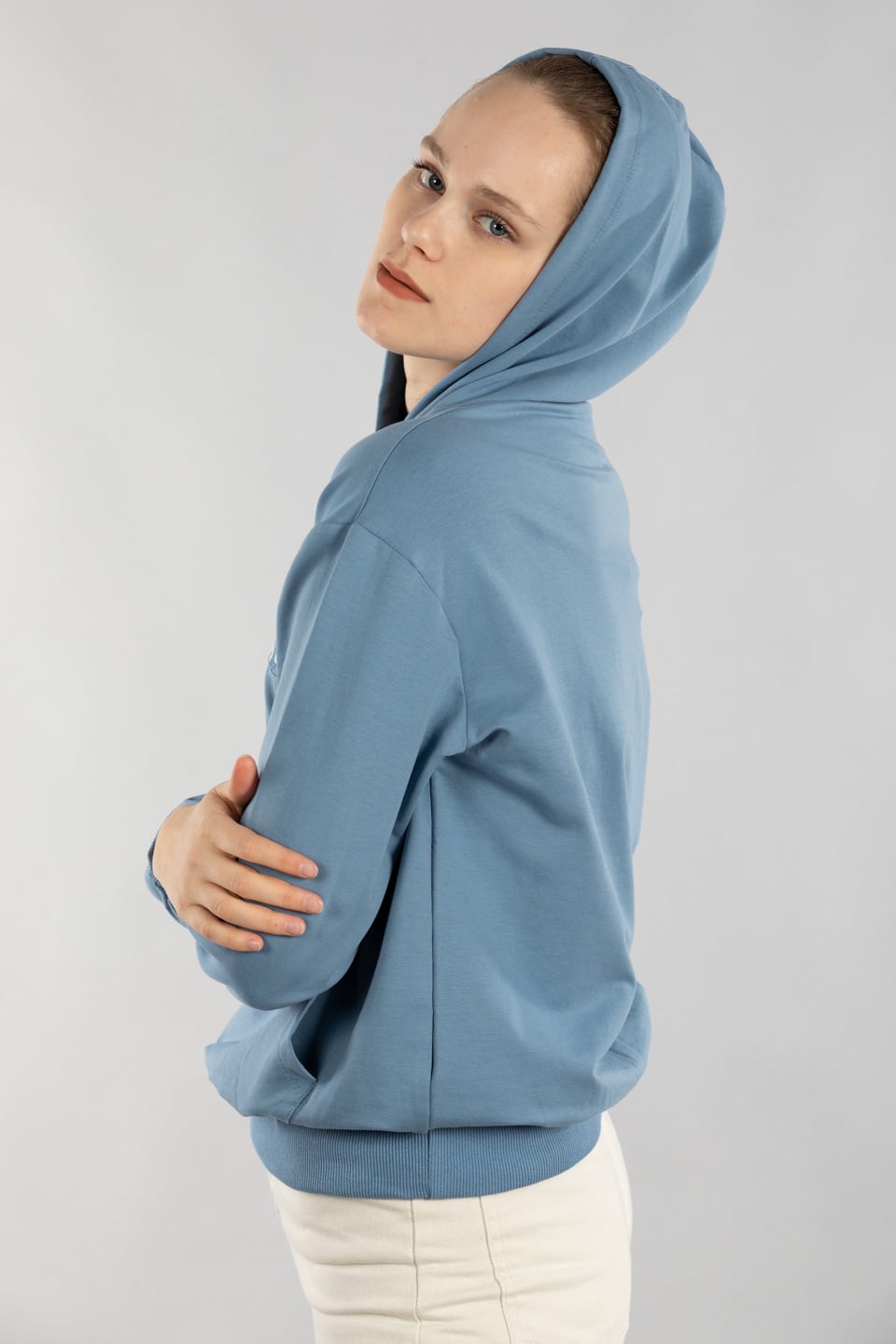 Future nakışlı kapüşonlu sweat-5011 Mavi
