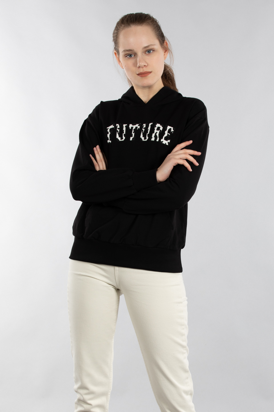 Future nakışlı kapüşonlu sweat-5011 Siyah