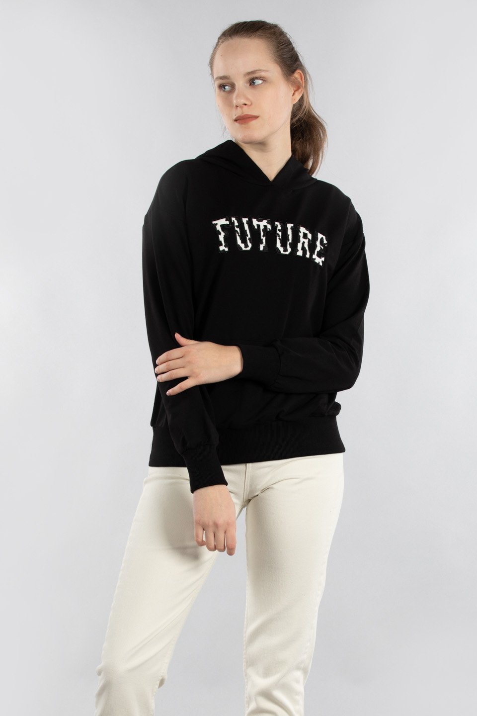 Future nakışlı kapüşonlu sweat-5011 Siyah