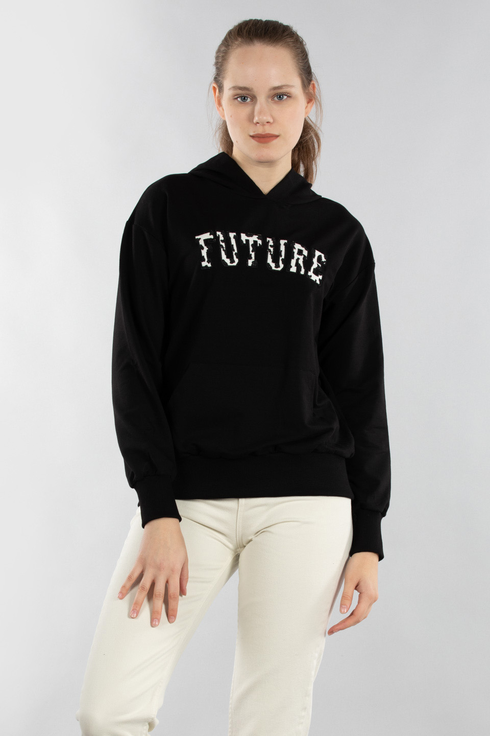 Future nakışlı kapüşonlu sweat-5011 Siyah