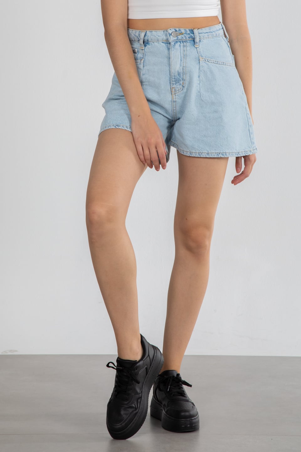 Gabardin mini şort-1031 Mavi