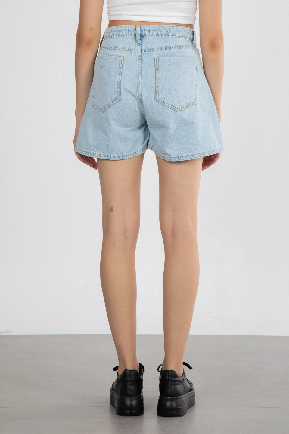 Gabardin mini şort-1031 Mavi