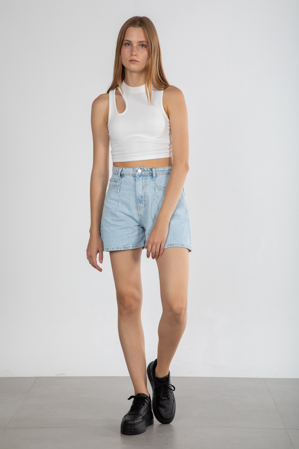 Gabardin mini şort-1031 Mavi