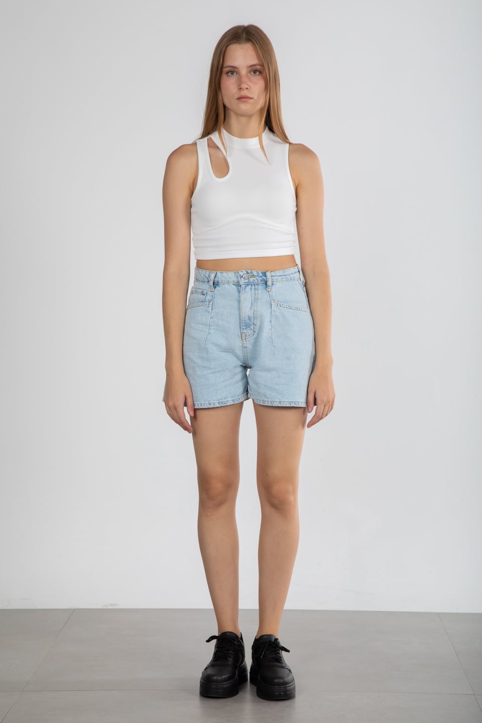 Gabardin mini şort-1031 Mavi