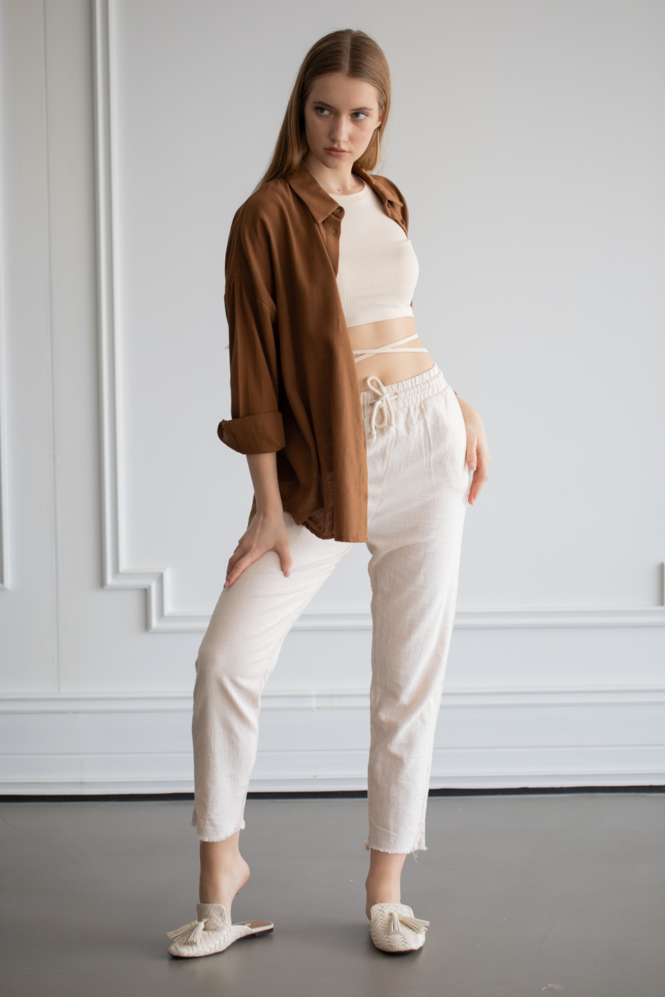 Gabardin oversize gömlek-6485 Kahve