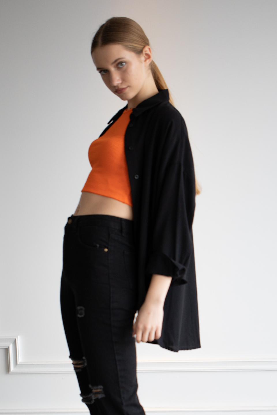 Gabardin oversize gömlek-6485 Siyah