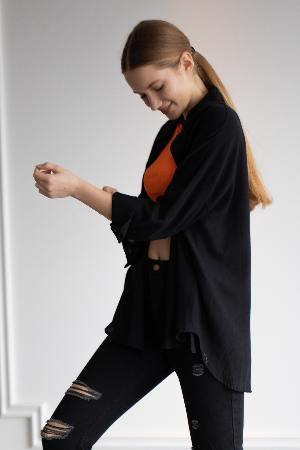 Gabardin oversize gömlek-6485 Siyah