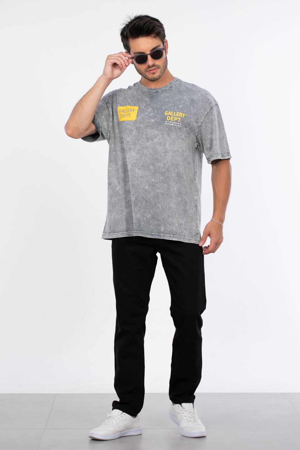 Gallery dept yazılı yıkamalı t-shirt-1104 Açık Gri