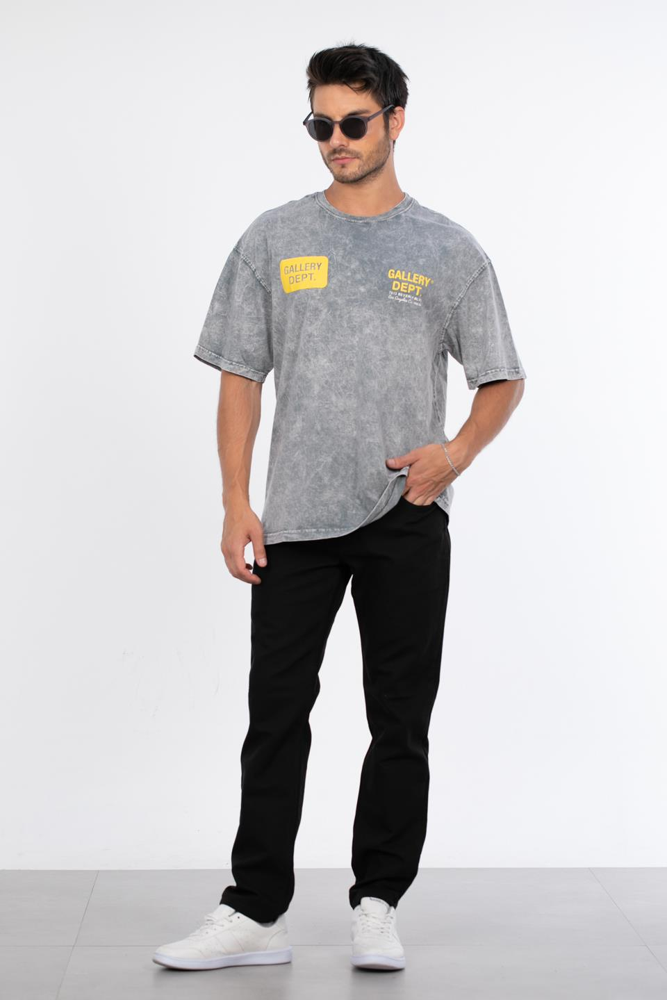 Gallery dept yazılı yıkamalı t-shirt-1104 Açık Gri