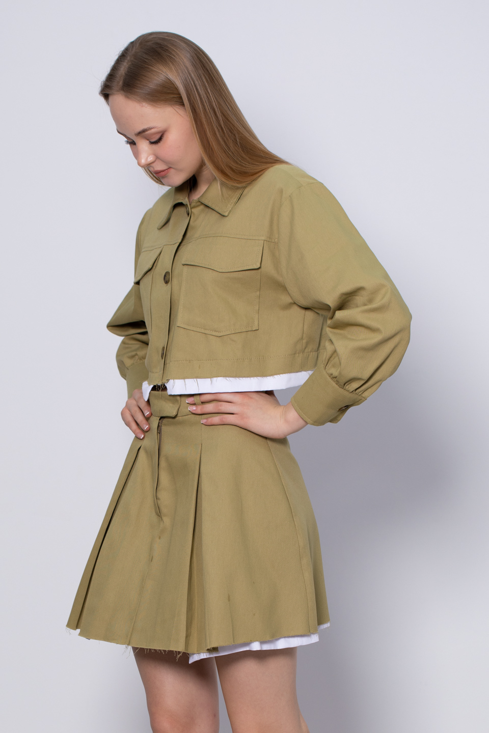 Garnili çift cep ceket-8161 Haki