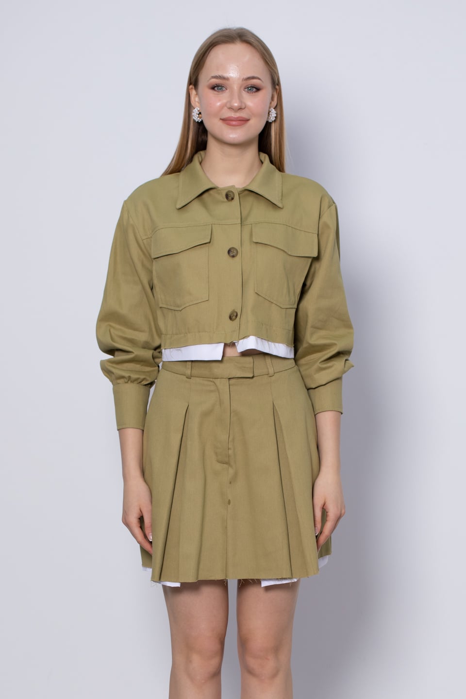 Garnili çift cep ceket-8161 Haki