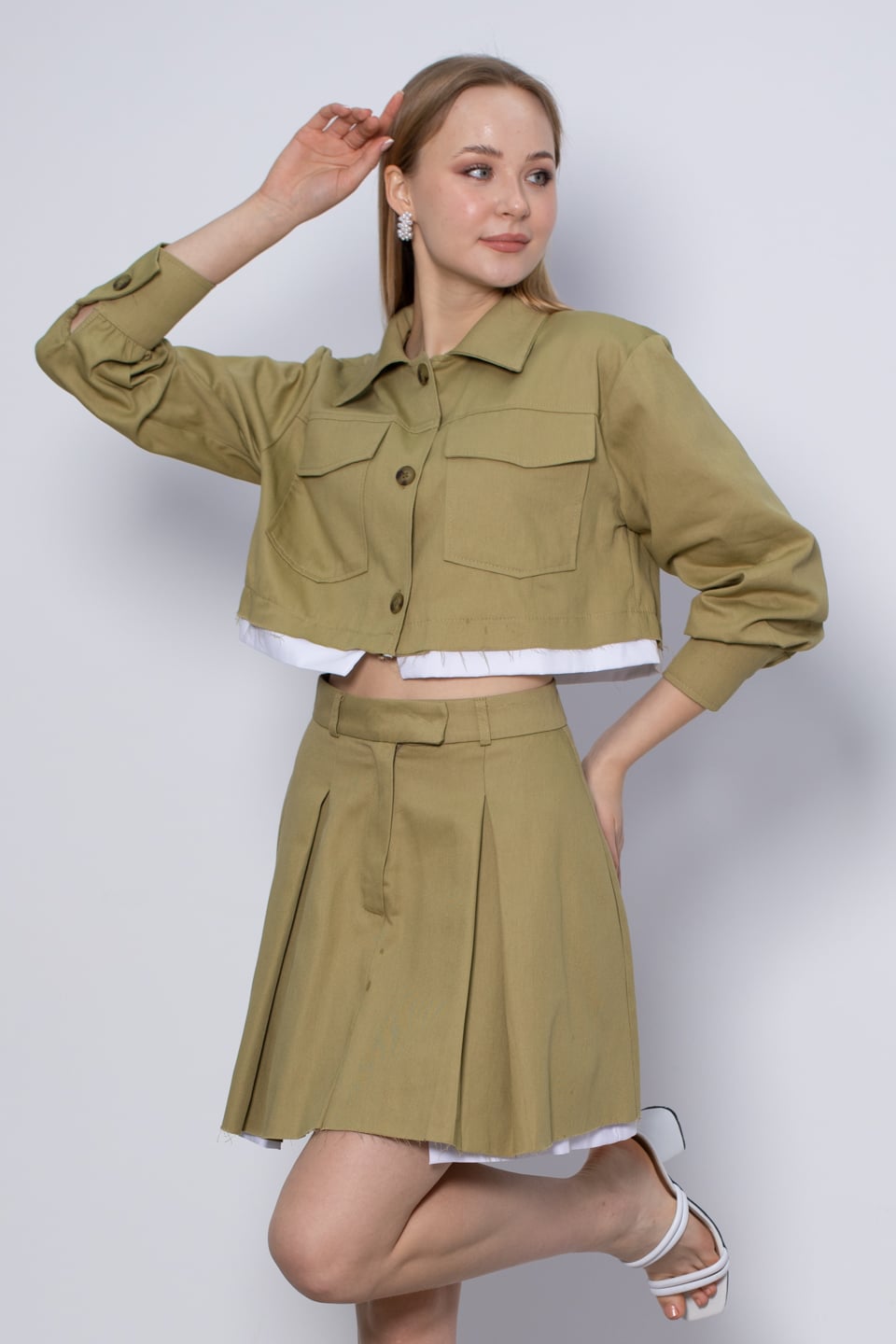 Garnili çift cep ceket-8161 Haki