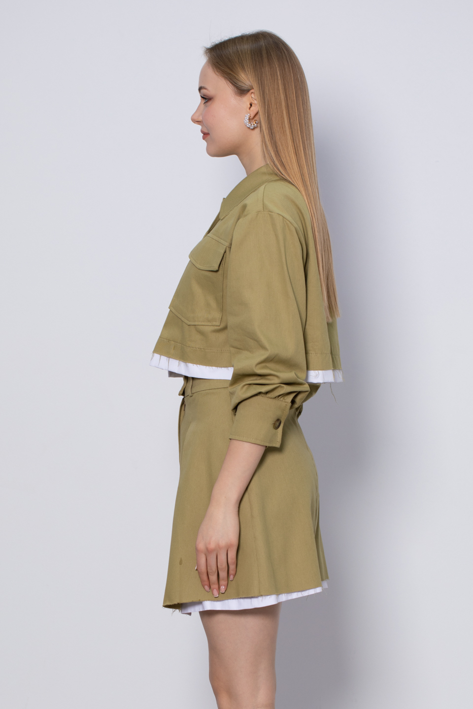 Garnili çift cep ceket-8161 Haki