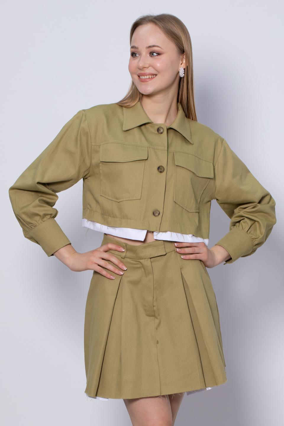 Garnili çift cep ceket-8161 Haki