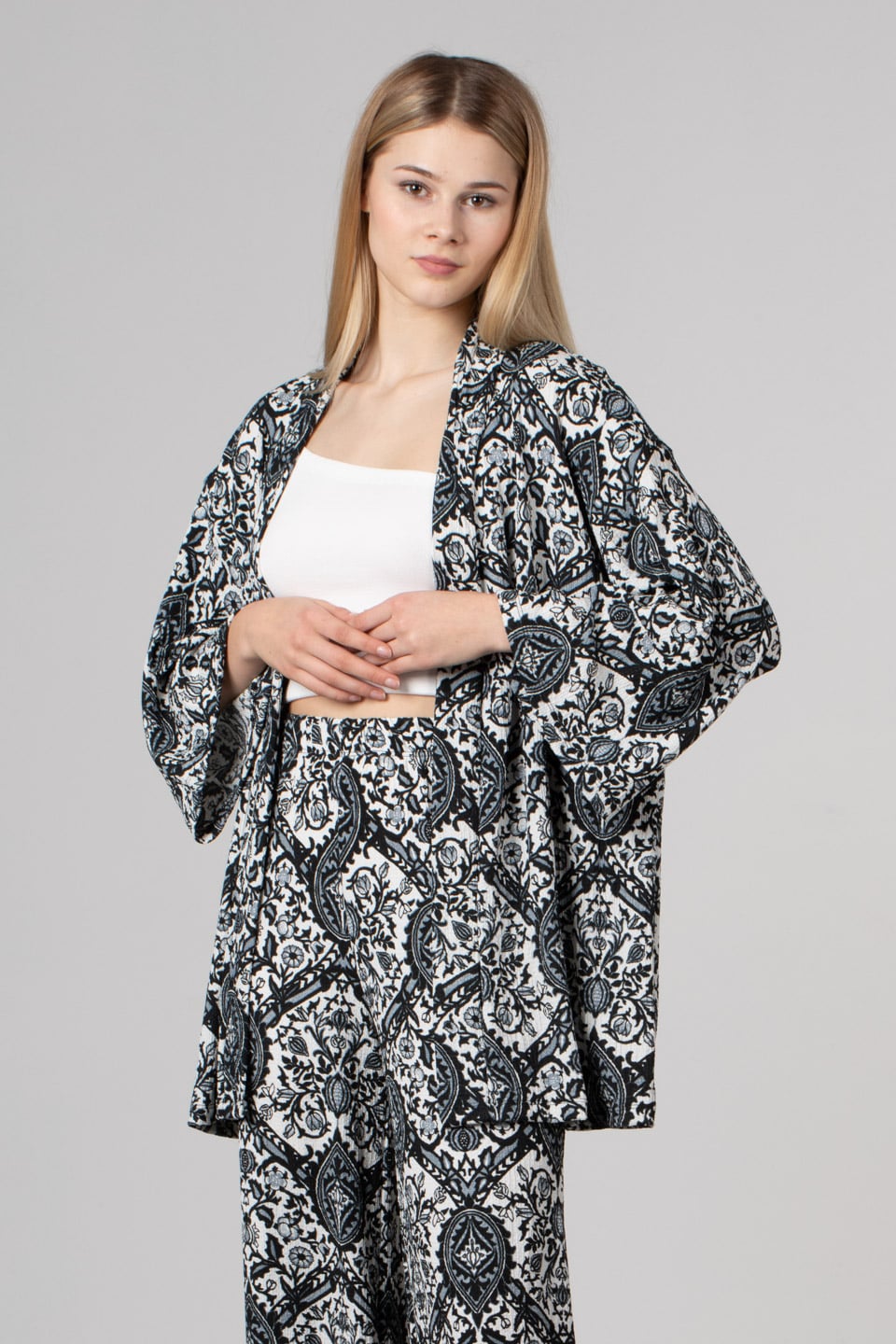 Geniş kol kimono-2429 Siyah