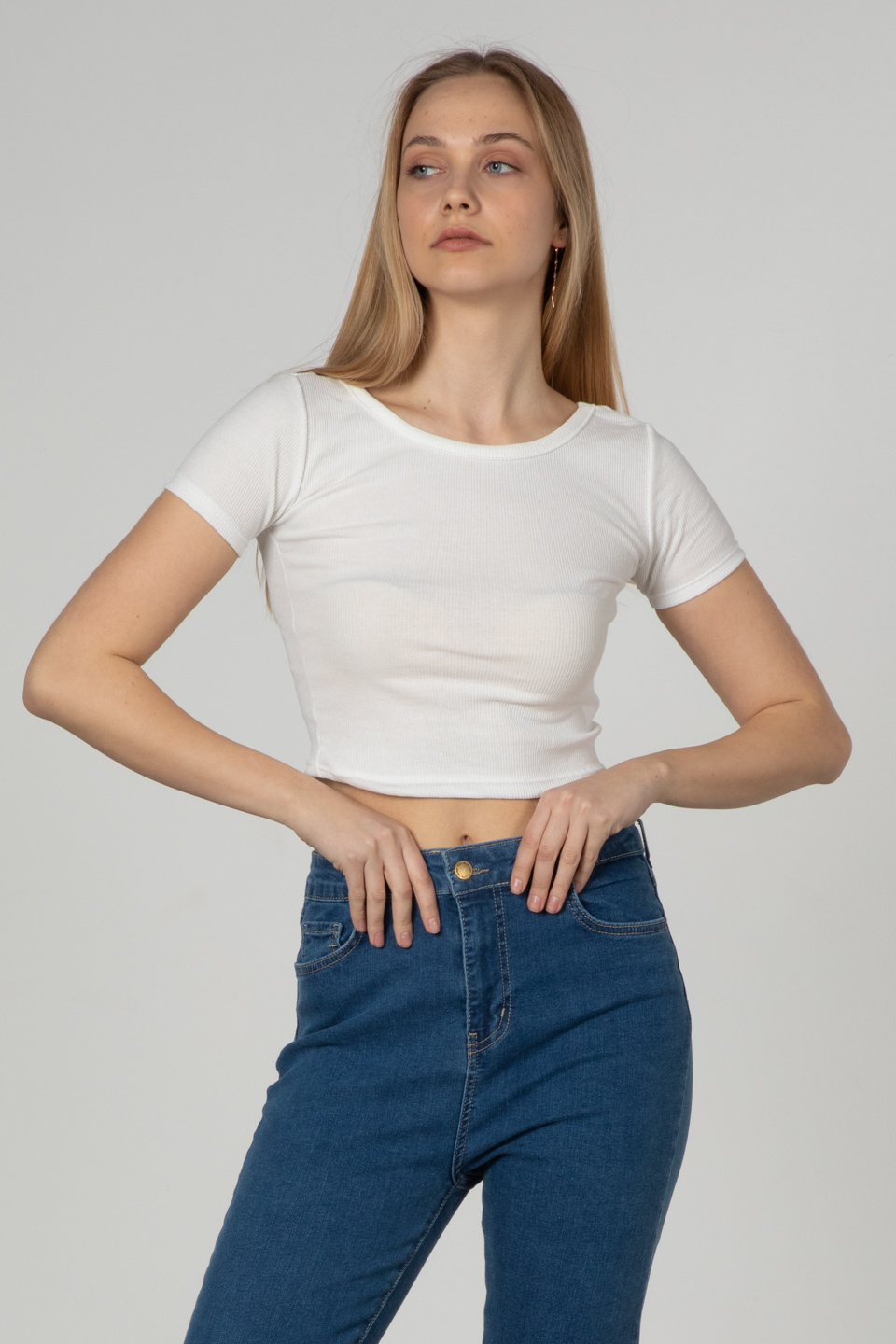 Geniş yaka kaşkorse body-1837 Ekru